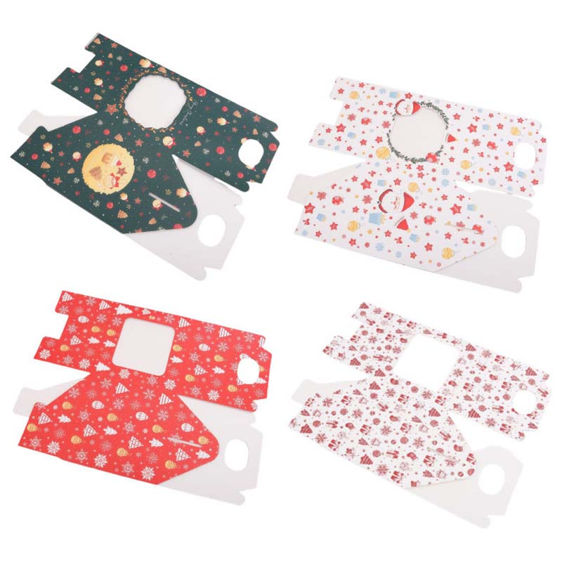 WTEMPO 12PCS 4-Style Christmas Gift Boxes Transparent Window Hand-held Boxes DIY Foldable Christmas Series Patterns Printed Packaging Boxes
