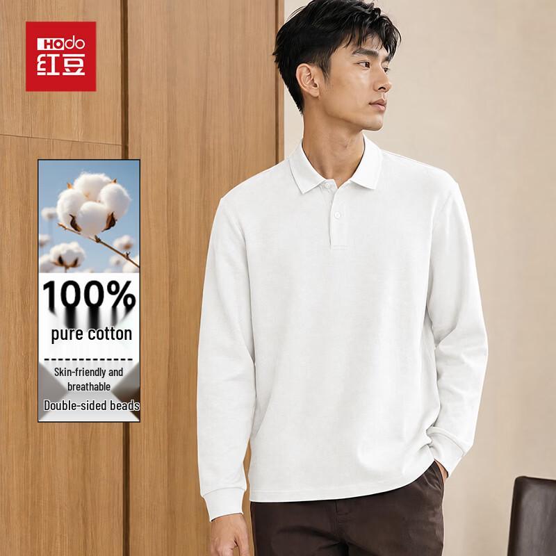 Hongdou Men's 100% Cotton Long-Sleeve Polo Shirt