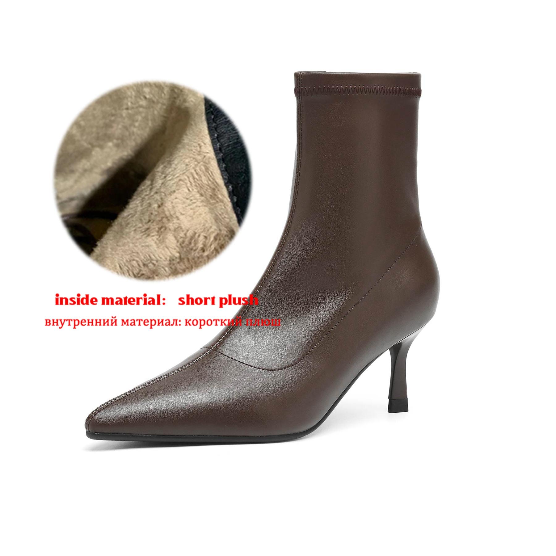 

Krazing Pot Microfiber Pointed Toe Thin High Heels Modern Boots Size 42 Zip Women Elastic Ankle Boots 42