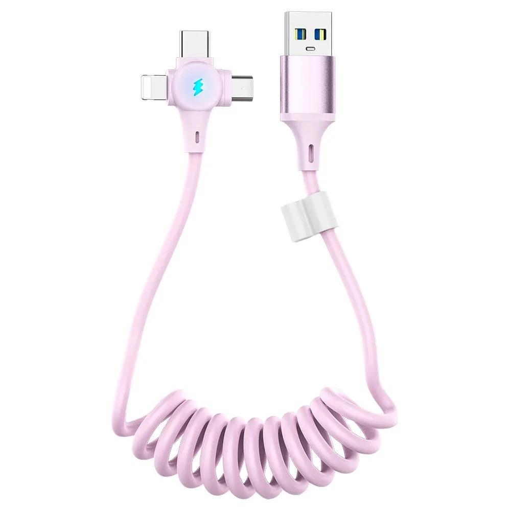 

3в1 пружинный 6А быстрая зарядка для iPhone 13 12 Pro USB кабель Micro Type-C для Xiaomi Redmi Note 11 Pro Huawei Samsung зарядный шнур 65CM розовый