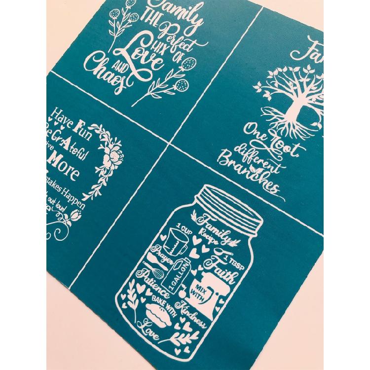 Estênceis de Serigrafia Tema Família 20x20cm Laváveis para Camisetas Artesanais Fabricação de Joias Impressão em Argila Tecido