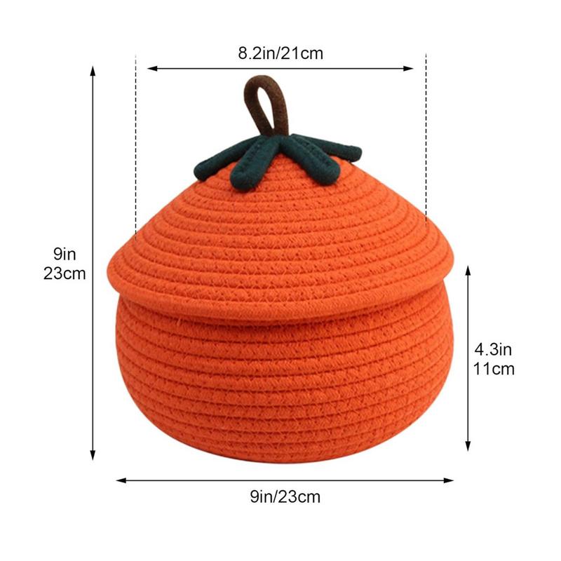 Pumpkin Woven Basket Halloween Pumpkin Basket with Dust-Proof Lid Fall Harvest Decor Home Organization Bin Cute Basket