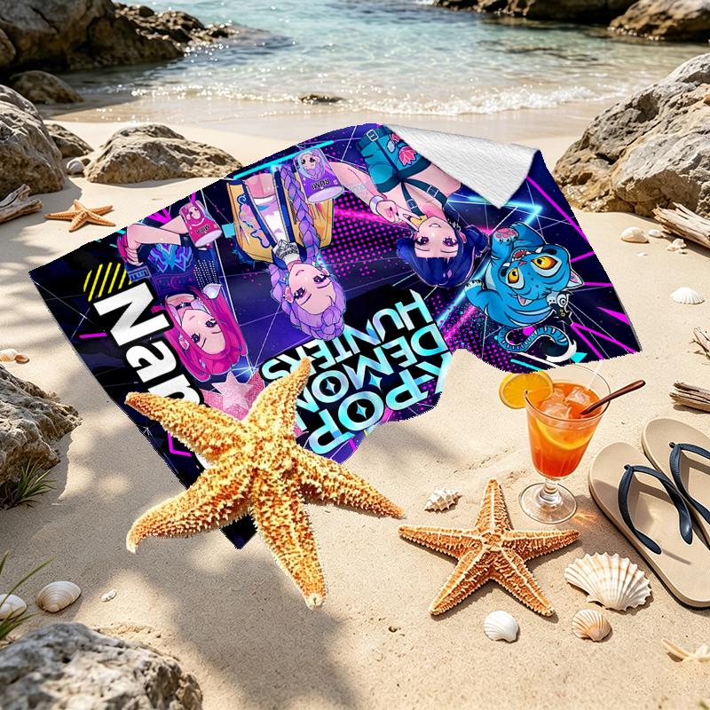 Custom Name Personalized KPop Hunters Print Beach Towel, for Trip Camping Beach Party Home Decor, Birthday Gift for Family & Friends