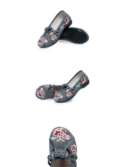 Dames Hanfu Geborduurde Etnische Zachte Zool Ronde Neus Antislip Stoffen Schoenen