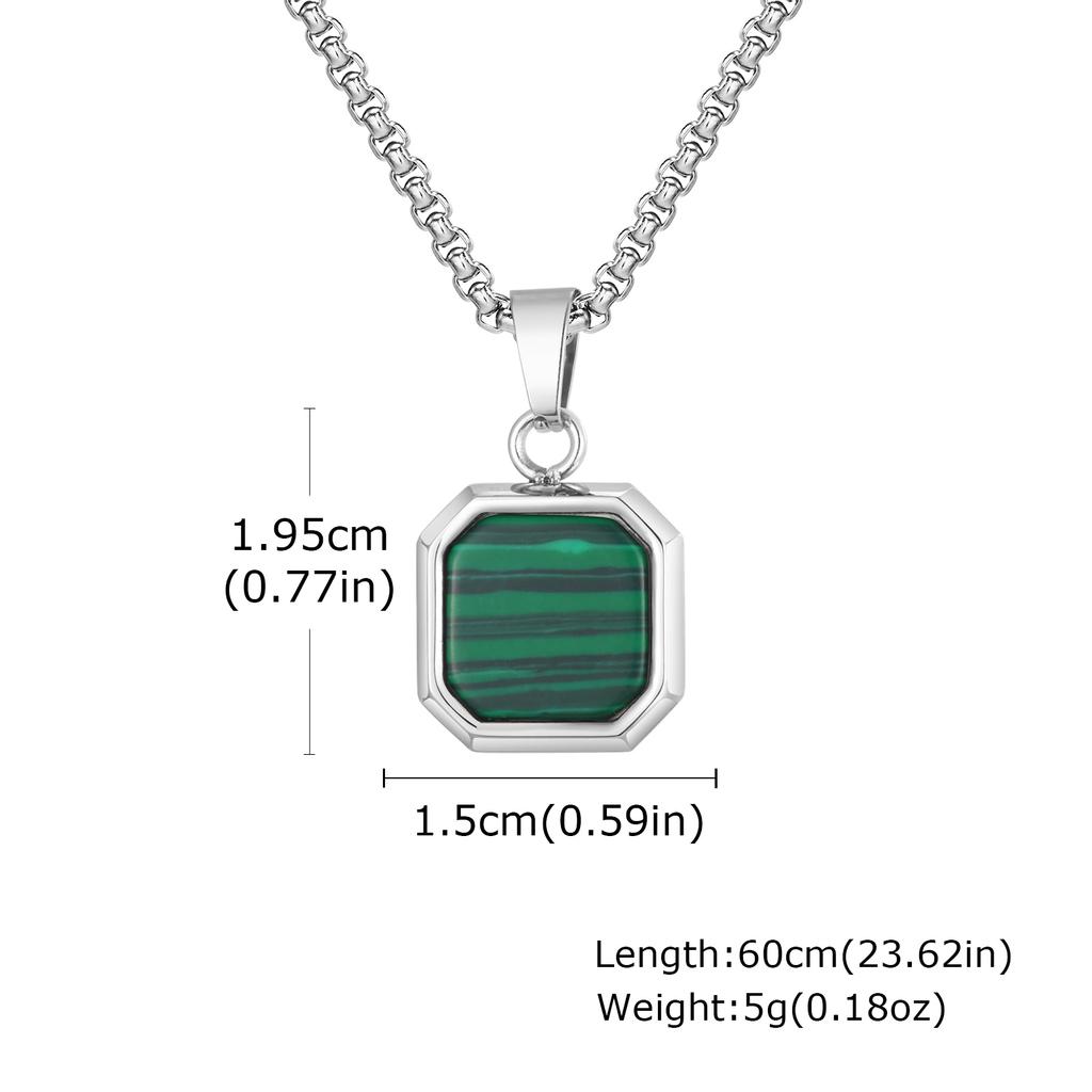 Mode Hohe Qualität Naturstein Quadratischer Anhänger Edelstahl Lange Kette Halskette Trendiger Einfacher Beliebter Schmuck für Männer Geschenk