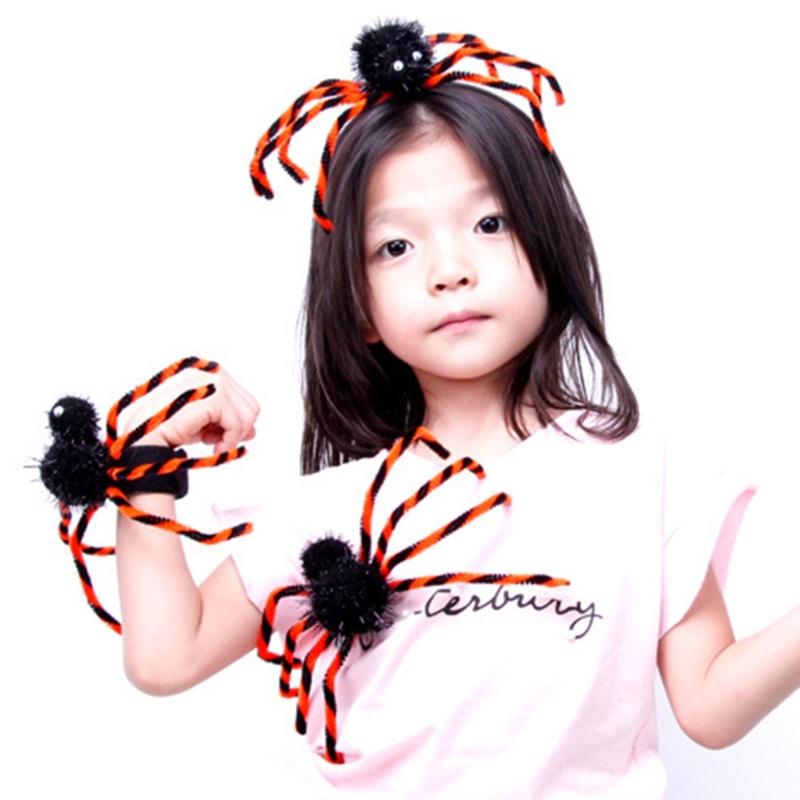 Eerie Spiders Themed Snap Wristband Hairband Pin Set Durable Polyester Halloween Party Supplies