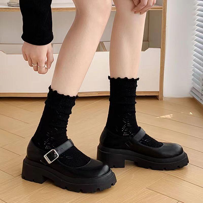 Women's Socks Black and White Autumn Ins Trend Retro Cream Curled Dark Pattern Mid-tube Pile Socks Non-slip Literary Socks