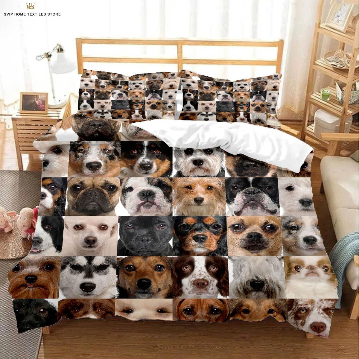 

Cute Dog Animal 3D Stereo Printing Quilt Cover Bedding Set Quilt Cover Pillowcase Three-Piece Set Can Be EU Single(135*200cm)3pcs