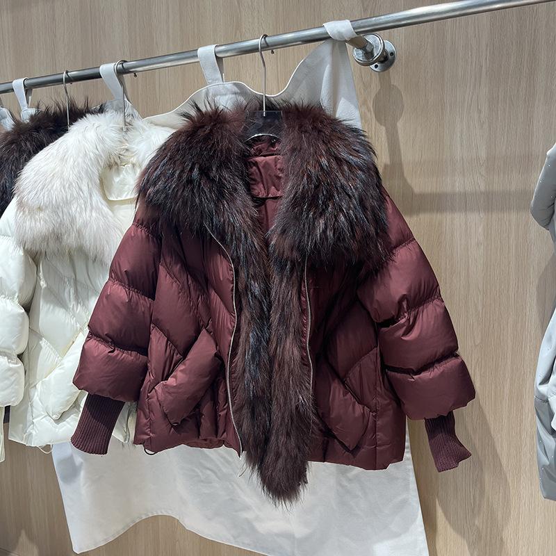 Winter new luxury raccoon hair big fur collar down jacket women's short loose thickened warm fur jacket women