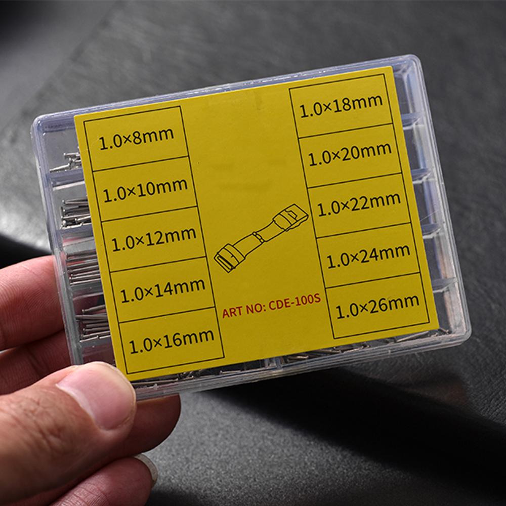 Watch Band Spring Bar Set 100pcs 8-26mm 1.0mm Thick Metal Watch Pins Clasp Buckle Tube Durable Watch Replacement Parts Universal