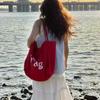 Korean Lazy Wind Large Capacity Red Letter Canvas Bag 2025 New Versatile Student Commuter Tote Bag for Class