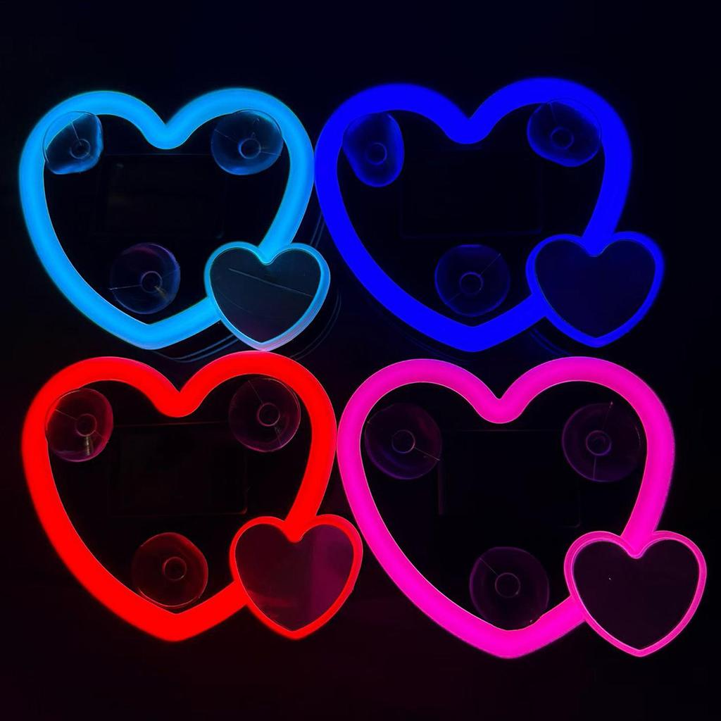 Car LED Lights Interior Solar Heart Shaped Decorative Window Lamp Neon Ambient Light For Triangle Window Decor Automotive
