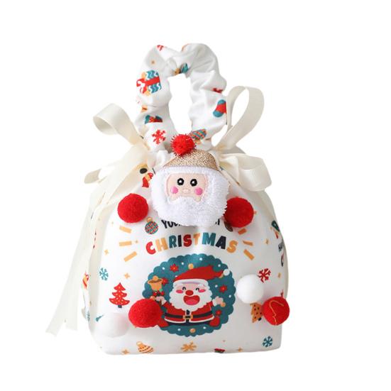 Christmas Gift Bag with Drawstring Reusable Candy Bag for Treats Cookie Goodies Xmas Eve Fruit Storage Bag with Santa Snowman Deer Doll