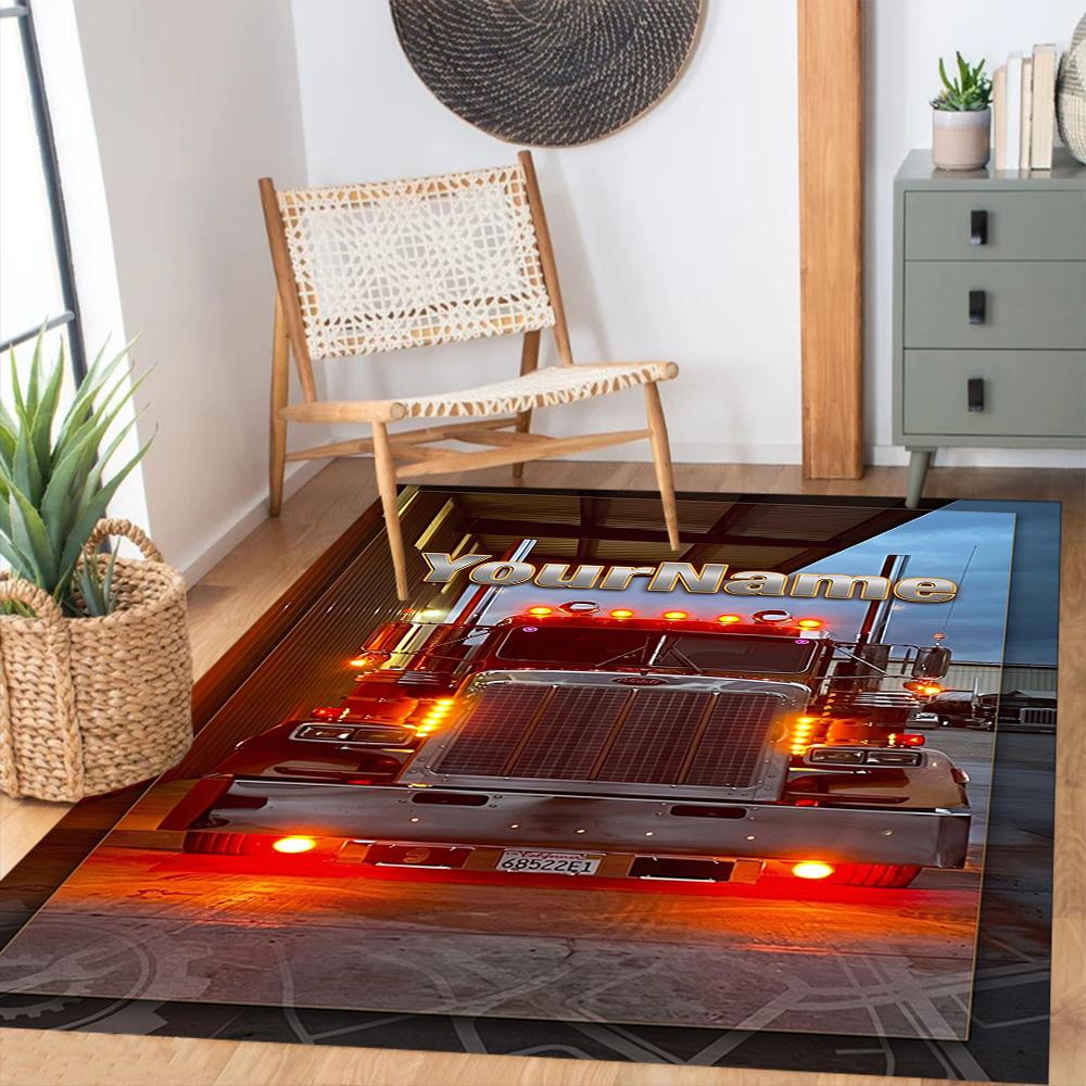 Peterbilt Heavy Trucks Customized Name Floor Mat Suitable for Game Room Entryway Living Rooms Outdoor Antislip Carpet Anime Office Decor
