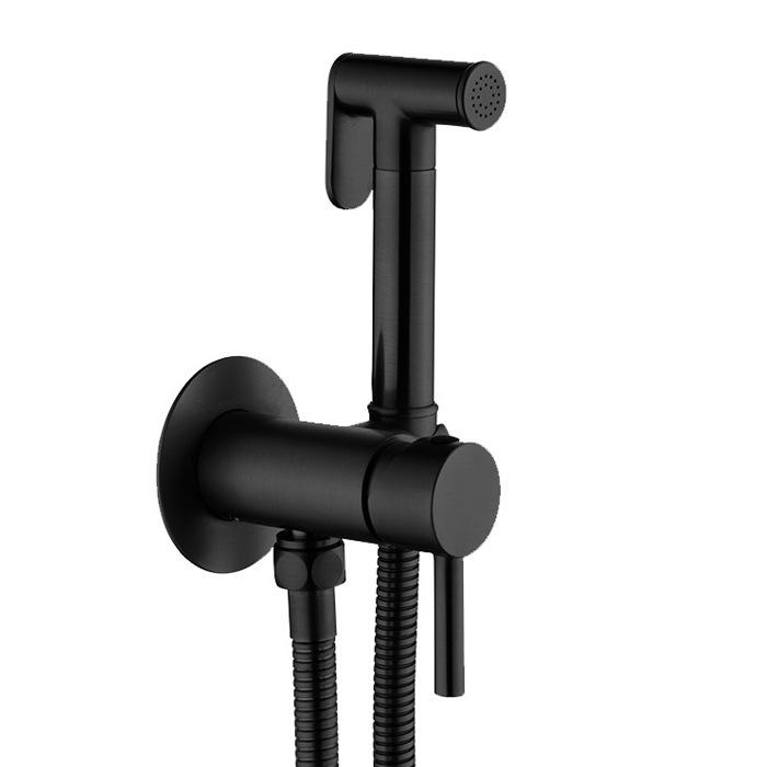 Matte Black Solid Brass (Copper Core) Handheld Bidet Sprayer - Wall-Mounted Health Faucet with Hose & Holder