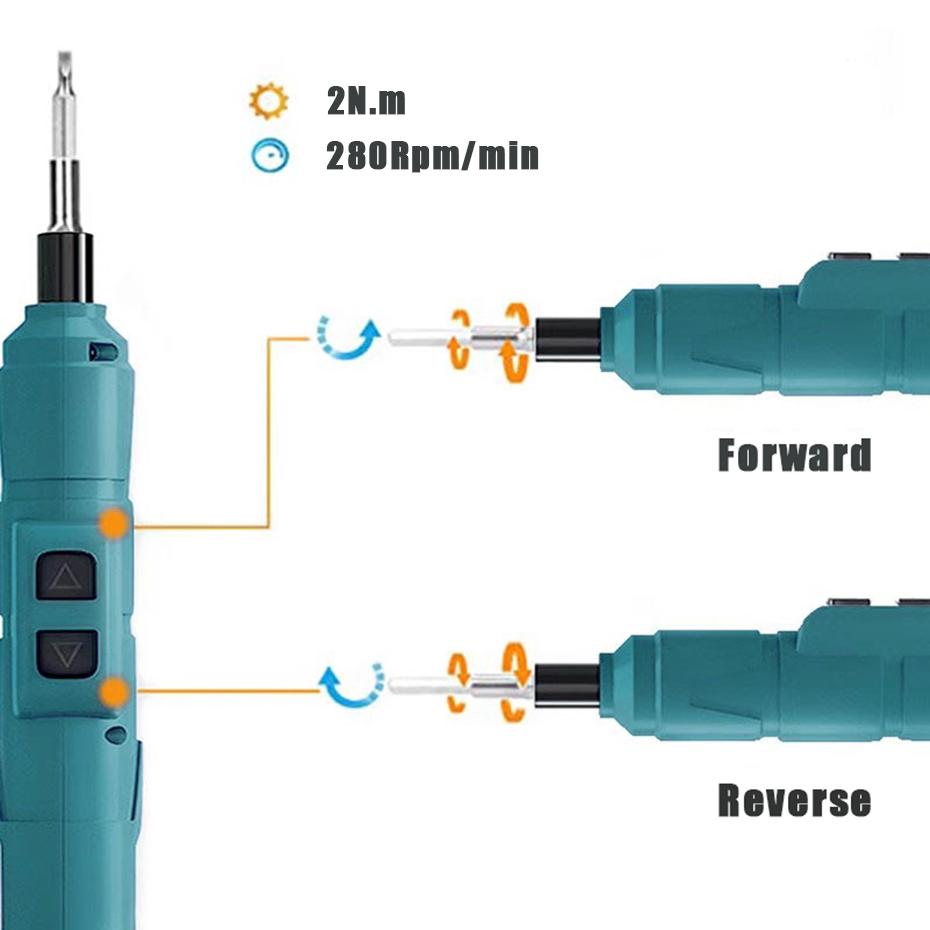 Mini Destornillador Eléctrico Inalámbrico 3.6V Li-ion Torque Ajustable Kit de Herramientas Portátil Reparación de Electrónica Bricolaje para el Hogar Azul