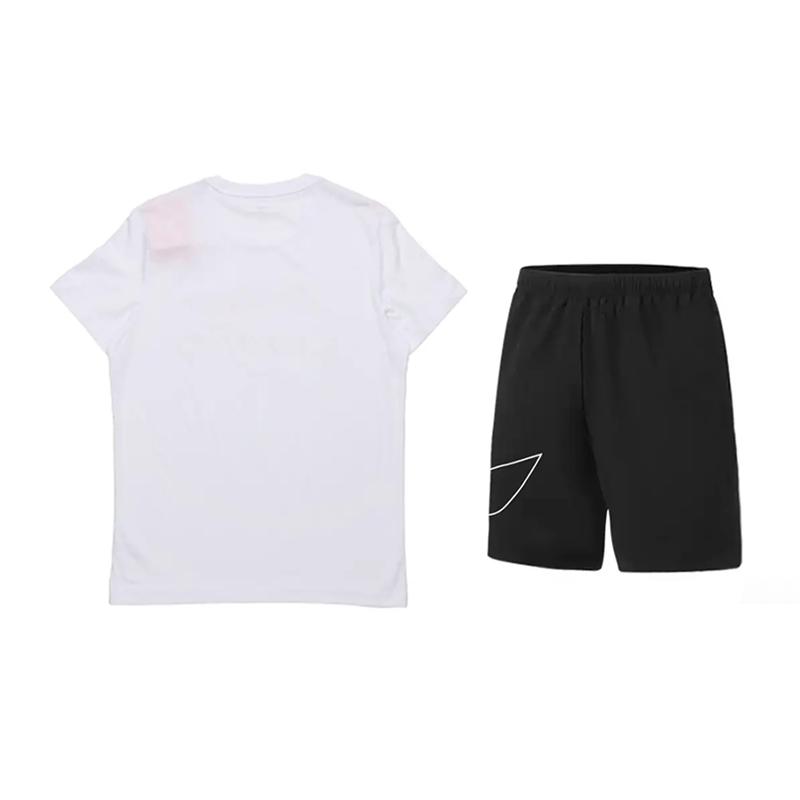 Li Ning Letter Round Neck Versatile Breathable Short Sleeve T-Shirt Mid Waist Shorts Casual Sports Set Unisex Sets AHSUA19-1+YKSV117-1