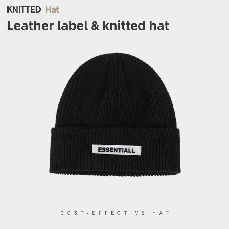 

Simple Color Solid Letter Decoration Neutral Casual Warm Knitted Hat For Winter Black B