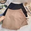 Women Spring 2024 High Waist Slim A-Line Mini Skirt Side Ruched Drawstring Design Solid Pencil Hip Wrap Short Skirt With Liner