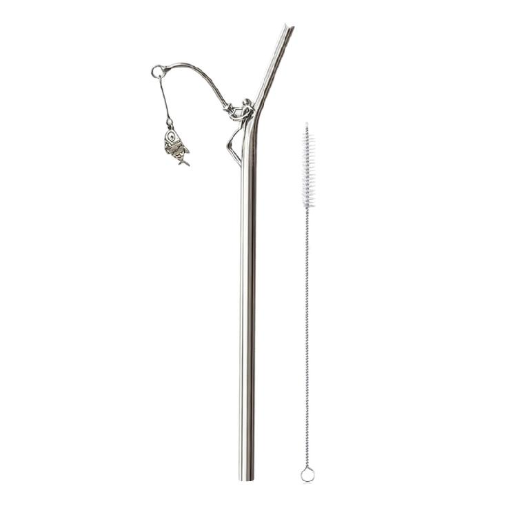 Decorative Fishing Design Charm Metal Straw Beverage Drinking For Restaurants Cafes And Home Kitchens Dishwasher Safe