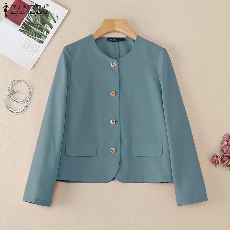 ZANZEA Women Casual Round Neck Loose Long Sleeve Blouse