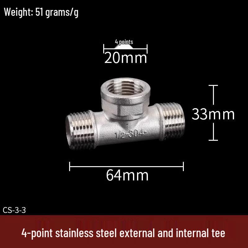 304 Stainless Steel Tee Elbow Water Pipe Fittings with Male/Female Threads