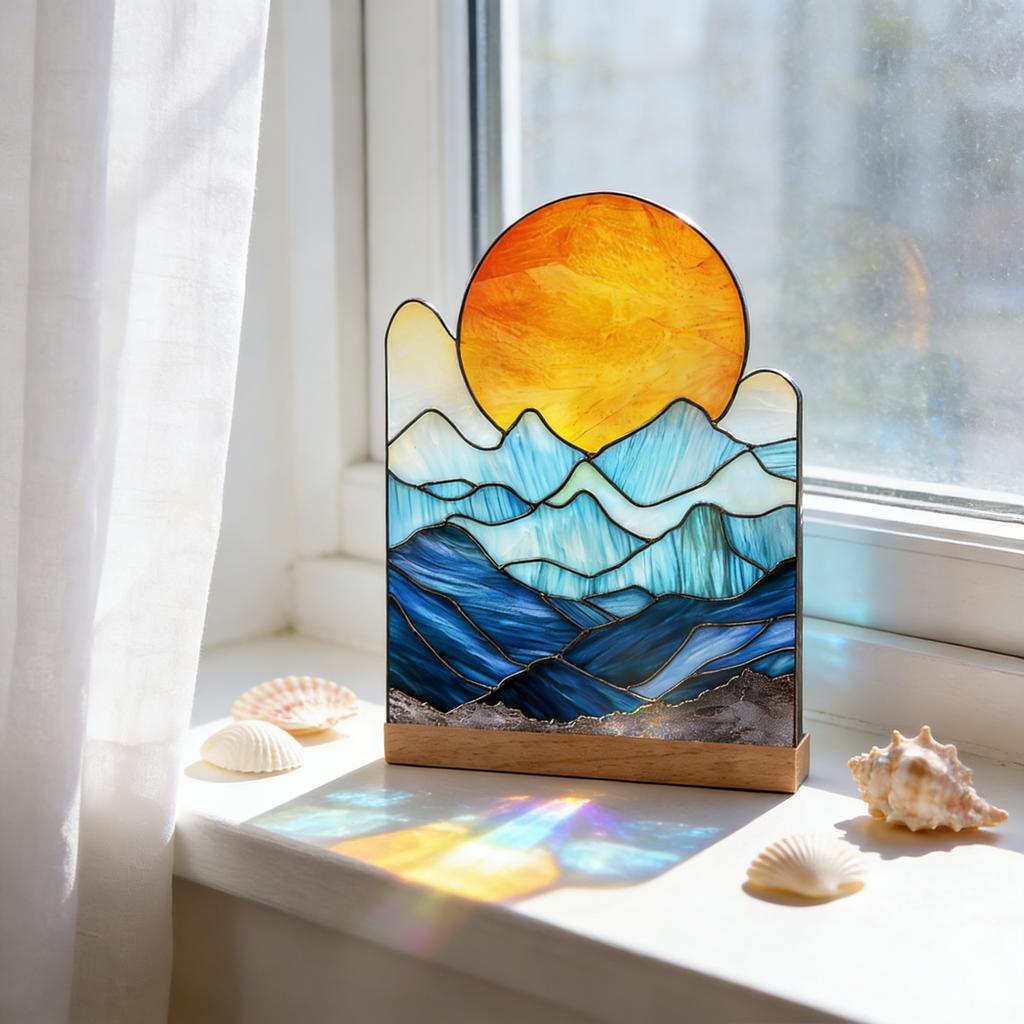Minimalist 2D Flat Decorative Piece With Base, Multi Colored Acrylic Craft, Suitable For Desktops, Bookshelves, And Other Artistic Decorations.