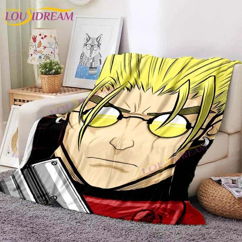 Trigun Flannel Blankets Anime Blankets Vash The Stampede Throw Blanket for Sofa Livingroom Hiking Picnic Blanket Vintage Gift