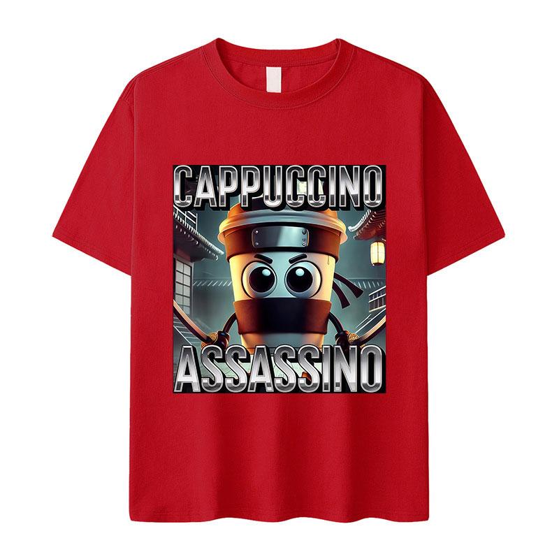 Italian T-shirt Brainrot Interesting Cappuccino Assassin Meme Men Kawaii Women Short-sleeved men summer 100% cotton T-shirt