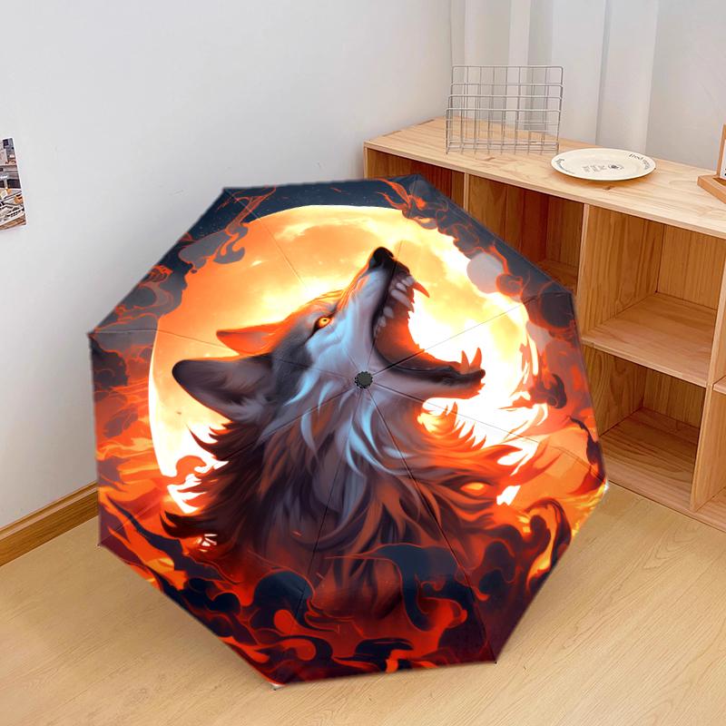 

1 PC Automatic Folding Umbrella - Sharks and wolves Pattern, Portable & Foldable Design with 8 Ribs, Christmas Birthday Gifts