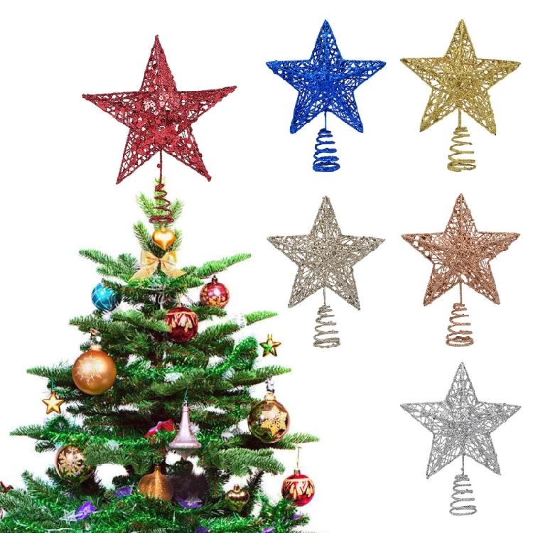 Glimmering Star Christmas Top Decoration 27cm Sparkling Hollowed Metal Star Tree Top For Christmas Tree Ornament