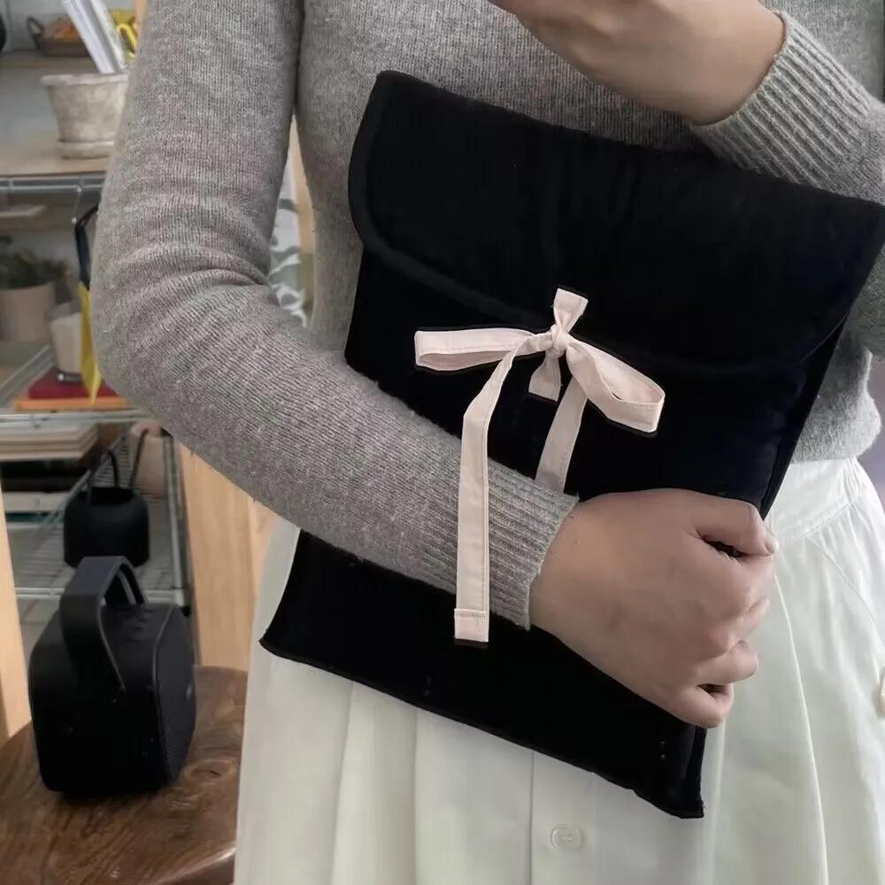 

Korean Bow Knot Computer Bag Y2k Black Pink Bow Tablets Computer Storage Handbag Women Sweet Travel Cosmetic Storage Pouch
