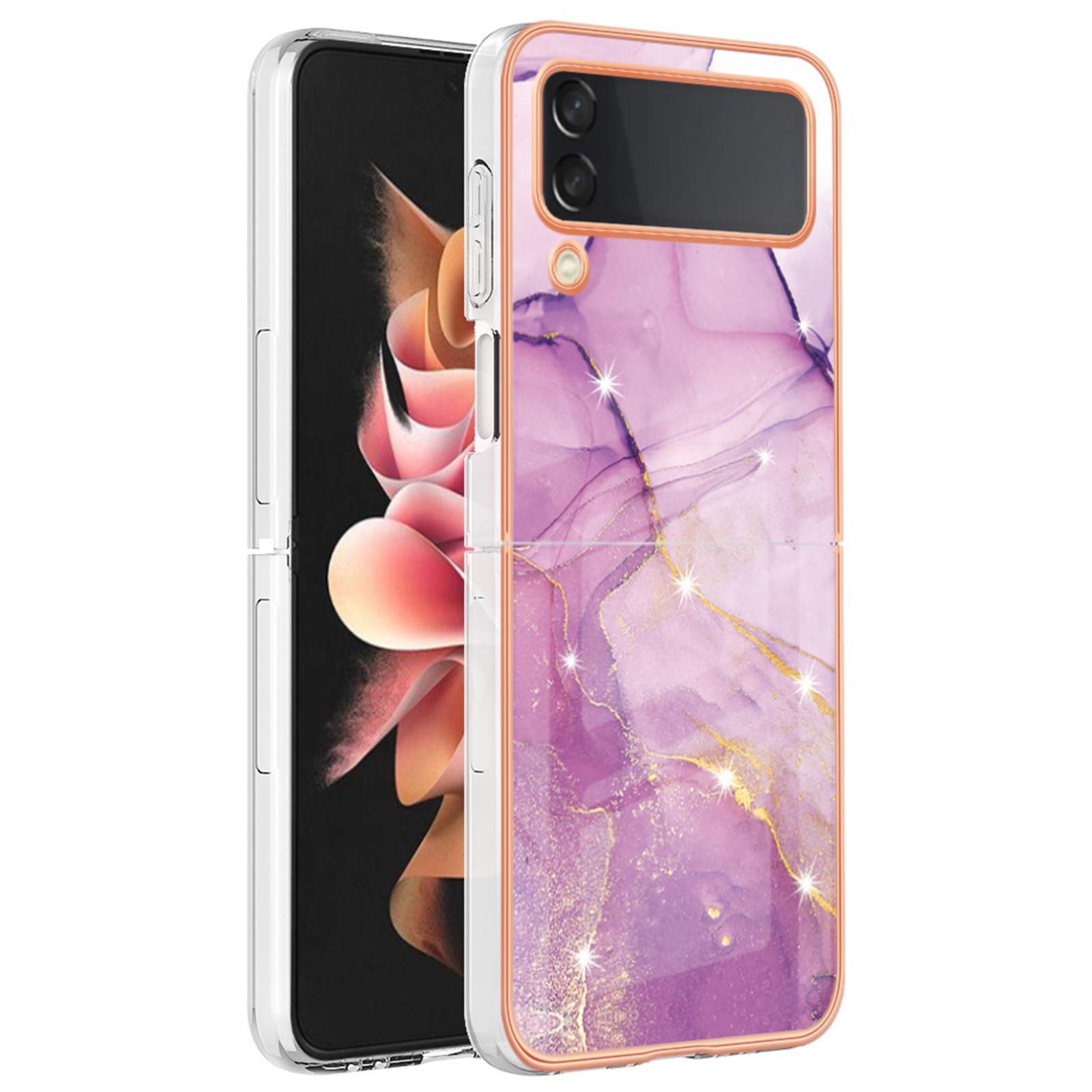 

For Samsung Galaxy Z Flip4 5G TPU Case with IMD Marble Pattern Electroplated Back Cover Purple 001