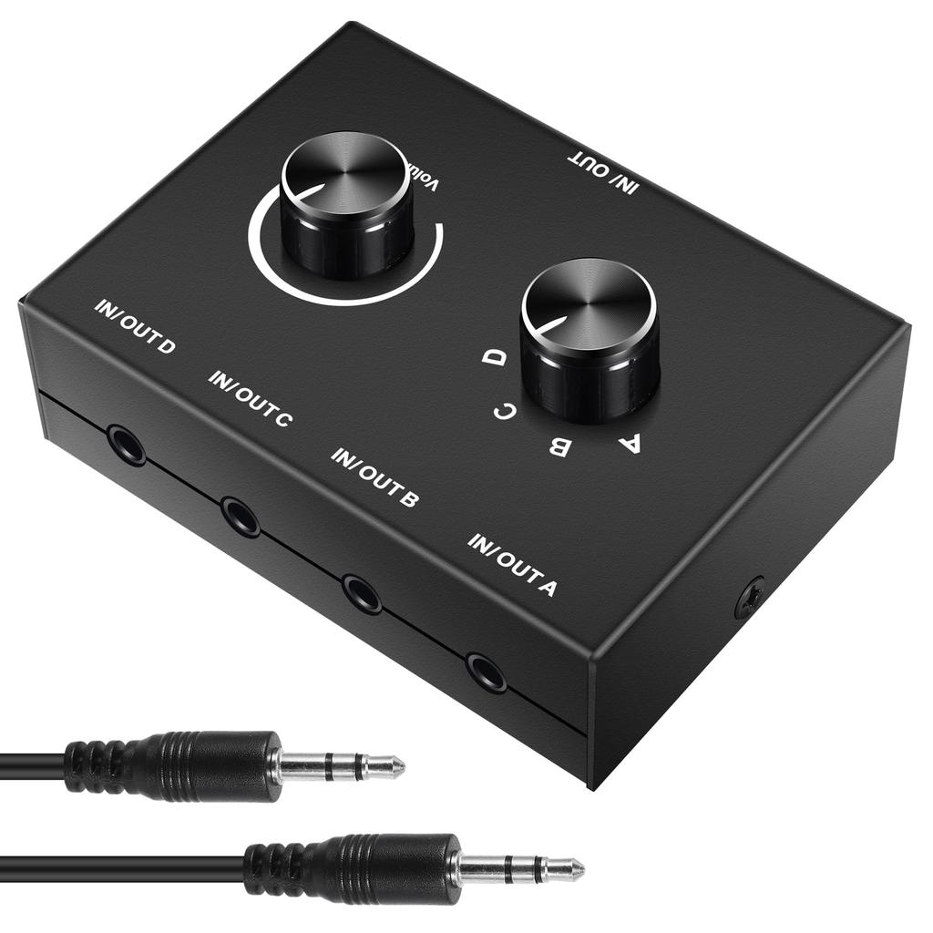 Hcskoss Audio Selector Audio Switcher Stereo AUX Audio Selector 4 Ports Headphone Splitter 4 Input 1 Output Audio Splitter Switcher Selector Speaker