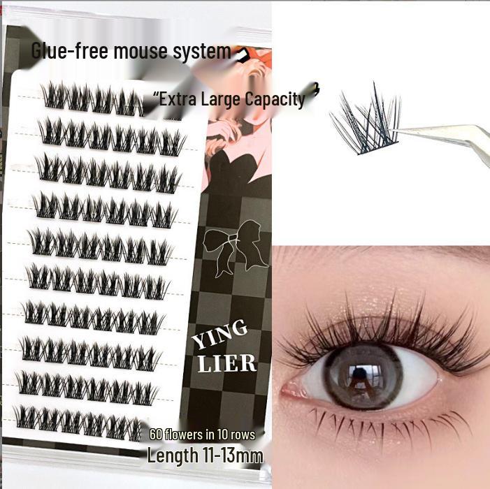 Ying Lier Natural Cluster Fox-Eye Eyelashes - Beginner-Friendly and Glue-Free