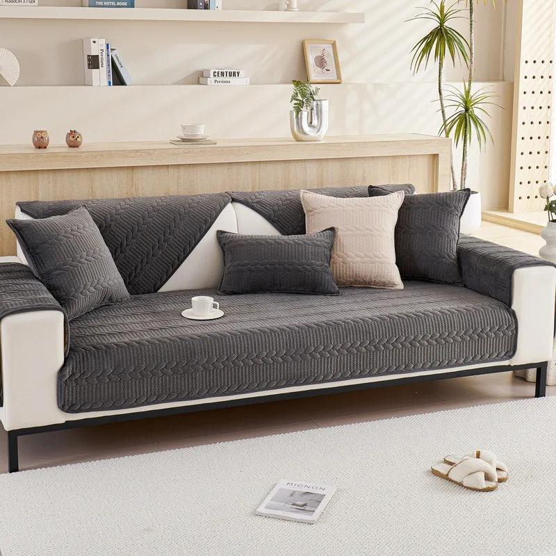 Winter Sofa Cushion Thickened Super Soft Plush Cushion Non-Slip Leather Sofa Backrest Cushion Cover Nordic Simple