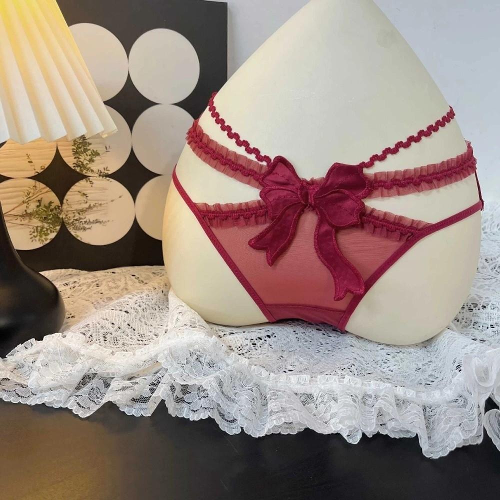 Mesh Women Underwear Hollow Bow Lace Panties Female Lingerie Lace Briefs  Lady