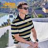 Unisex Loose Fit Striped Short Sleeve Polo Shirt