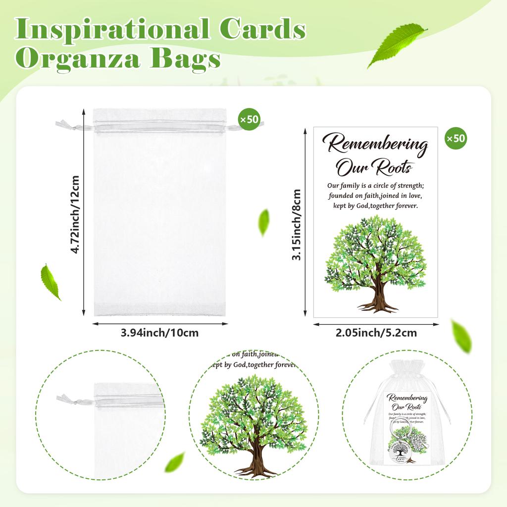 30/50 Sets Family Reunion Gifts Bulk-Family Tree Keychain Remembering Our Roots Cards Organza Bag