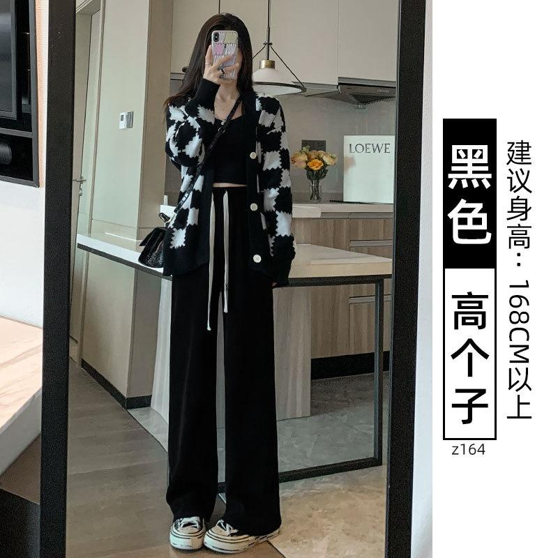 Gray chenille narrow wide-leg pants women's new autumn and winter velvet thickened lazy wind loose straight pants