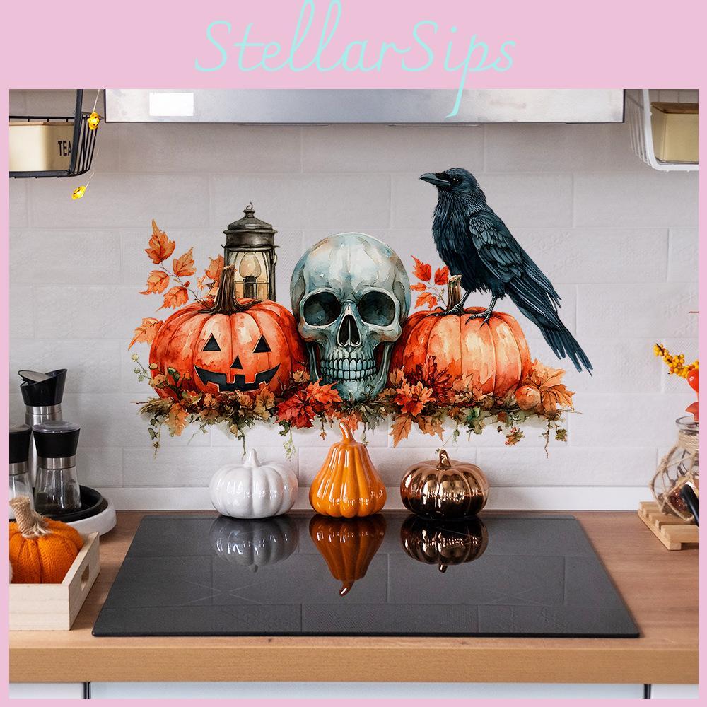 Pvc Pumpkin Halloween Skull Black Bird Maple Leaf Wall Sticker Living Room Decor