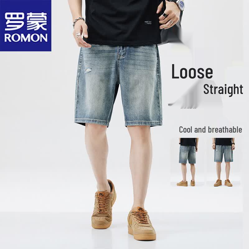 Romon Men s Loose Fit Straight Leg Denim Shorts 29