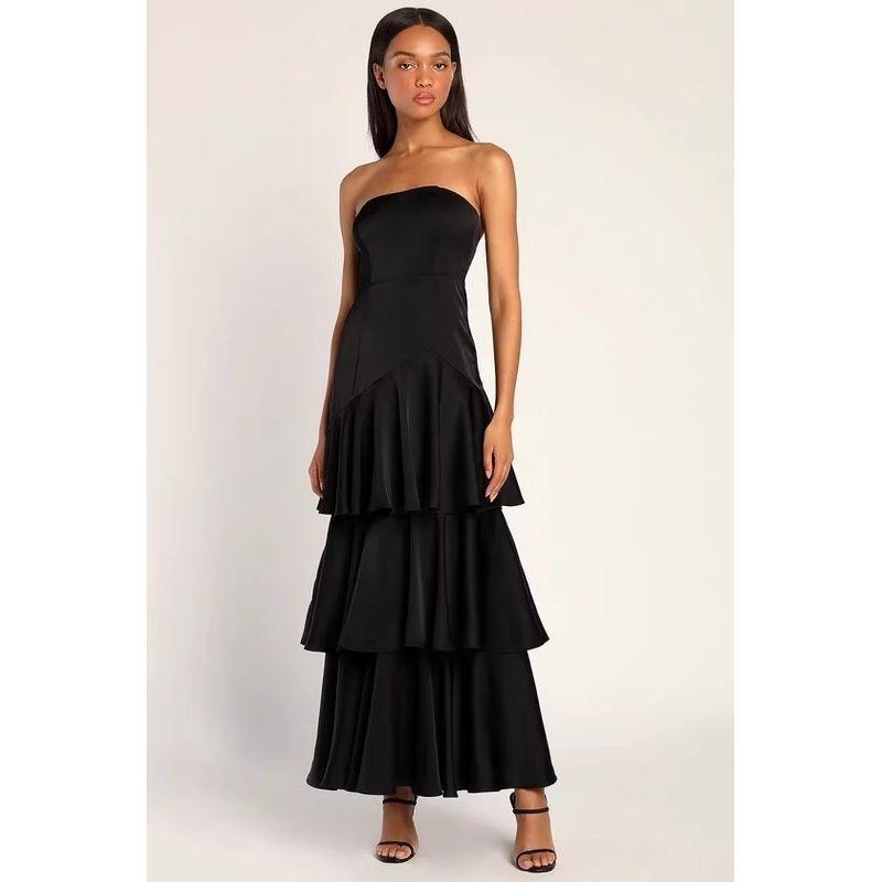 

Foreign Trade Order Lu s High Cold Goddess Black Aura Wrap-around Slimming Layer Cake Skirt Dress Long Evening dress Black S