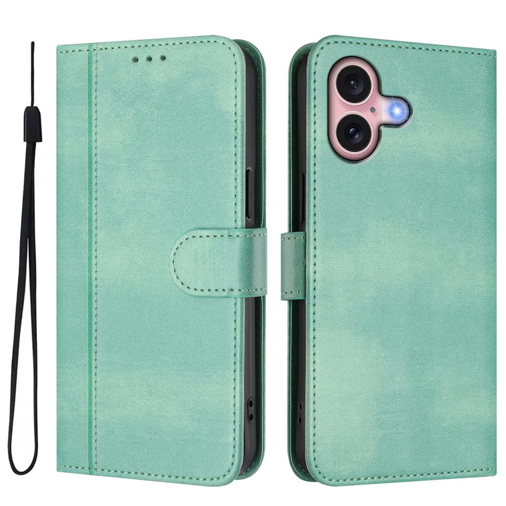 For iPhone 16 Cases Wallet Stand Retro Texture Leather Phone Cover with Lanyard