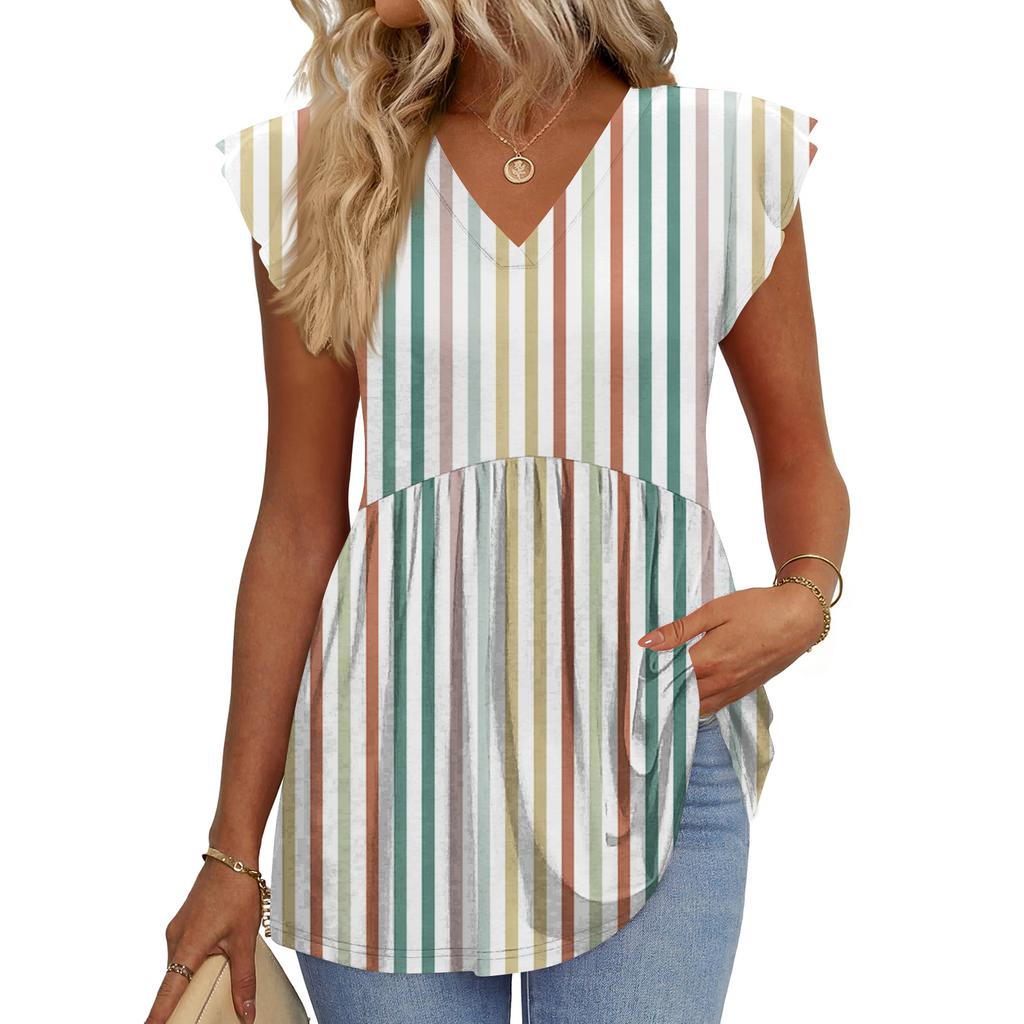Womens Tops Fashionable V-neck Ruffled Sleeve Short-sleeved T-shirt Business Blouses
