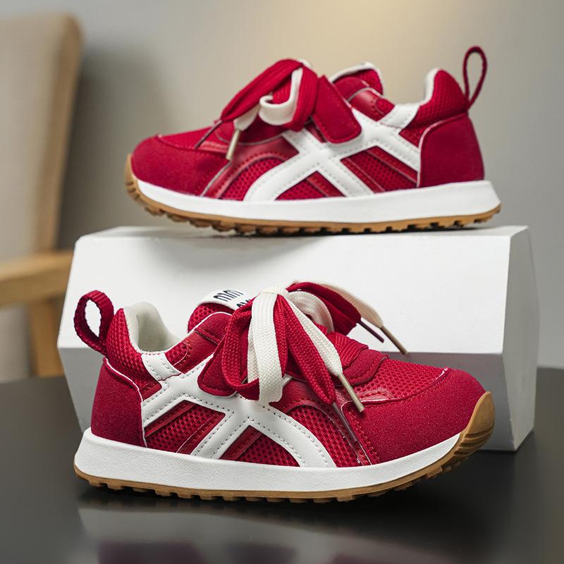 Douyin popular children's moral training shoes, primary and secondary school students Velcro free lace-up decorative Korean version of mesh Forrest