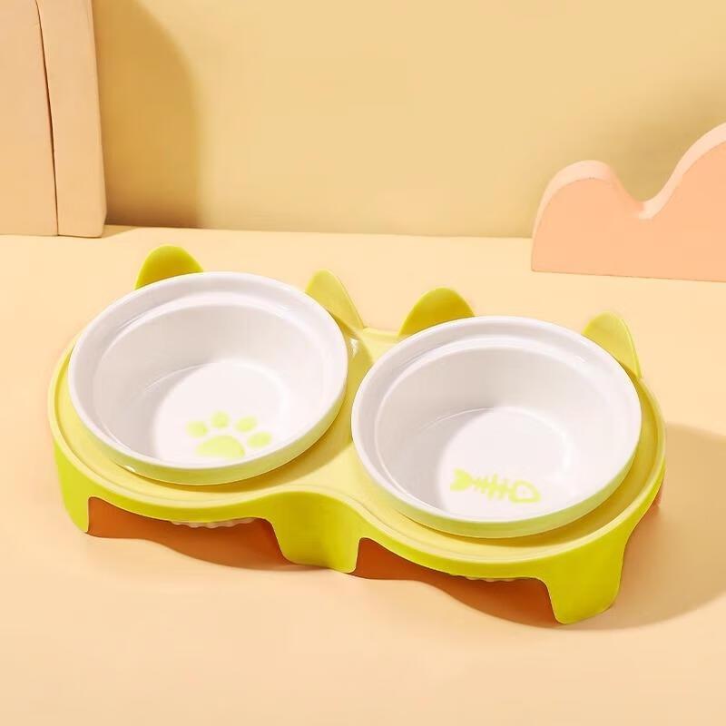 Керамическая двойная миска для кошек JINGRUIXIANG с защитой шеи