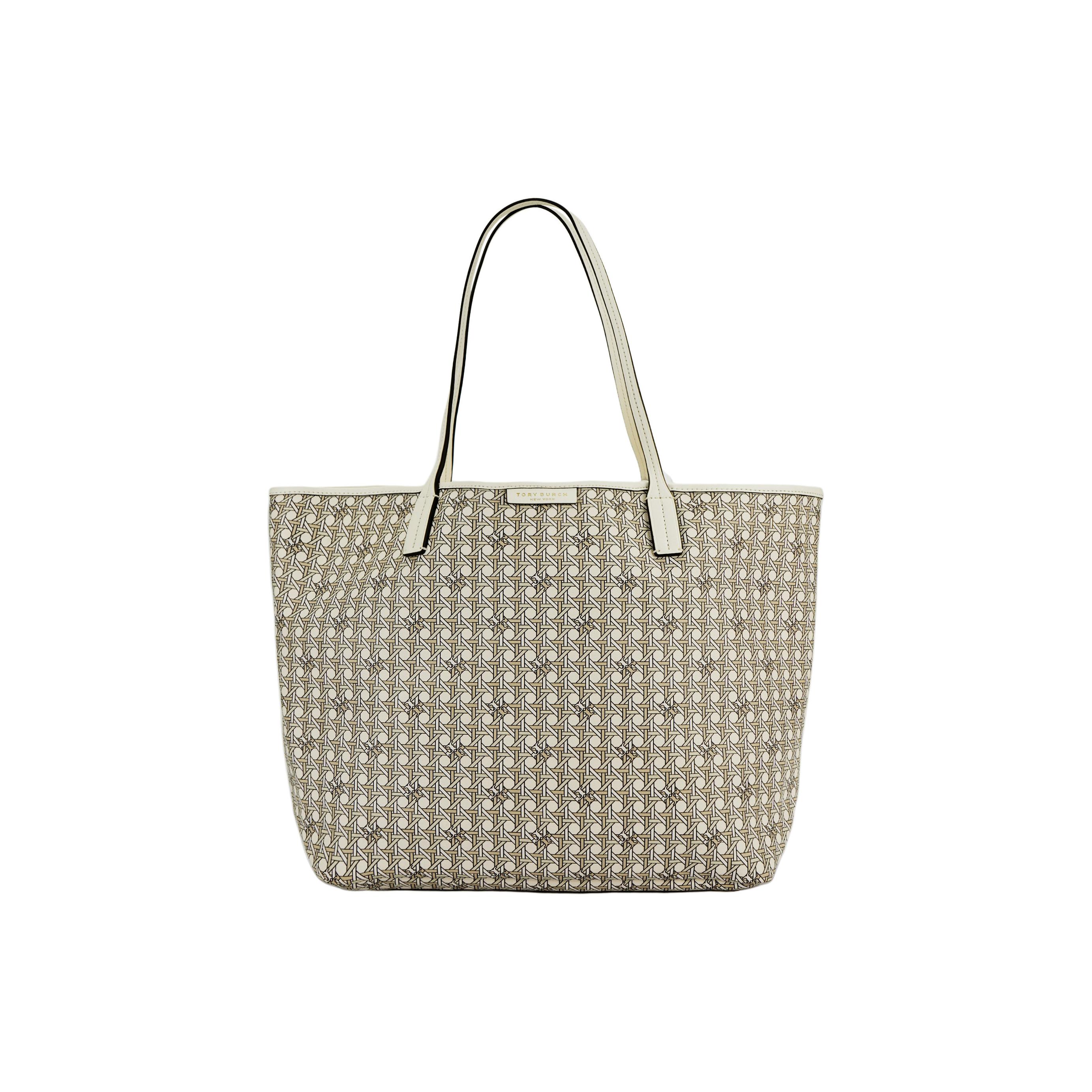 

Tory Burch Ever-Ready Series Iconic Woven Print Coated Canvas Tote Bag Women tote Ivory 147747-104 Basic Set (Bag+Dust Bag)