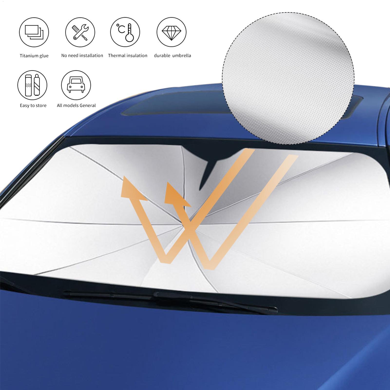 Foldable Car Windshield Sun Shade Umbrella Bendable Handle Front Window Sun UV Block Car Front Window Heat Insulation Protection argento
