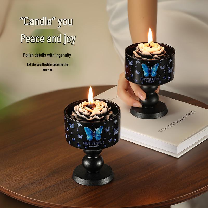 Ceramic Stemmed Cup Soy Wax Scented Candle - High-End Decorative Ornament & Holiday Gift